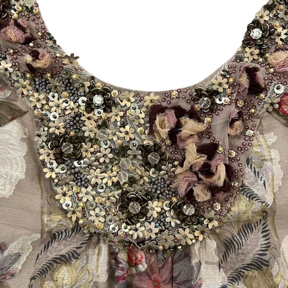 Anna Sui Floral Beaded Lace Trim Jacquard Shift Dress Multicolor 6 Boho Artsy - Picture 6 of 14